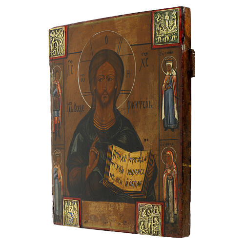 Icône Pantocrator Russie peinte XIXe s. 30x25 cm 3