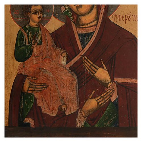 Ícone pintado Mãe de Deus das Três Mãos Rússia século XIX 45x40 cm 4