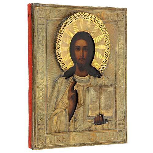 Icône peinte russe Christ Pantocrator XIXe siècle 30x20 cm 3