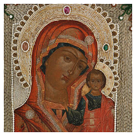 Icône Notre-Dame de Kazan riza brodée Russie peinte XIXe s. 35x30 cm