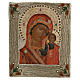 Icona Madonna di Kazan ricamo onorifico Russia dipinta XIX sec. 35x30 cm s1