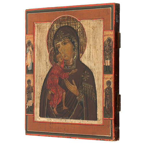 Russische Ikone Gottesmutter von Feodor, gemalt, 19 Jh, 30x25 cm 4