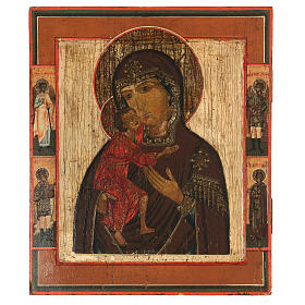 Icono Virgen de Feodor Rusia pintado siglo XIX 35x30 cm