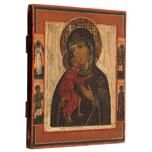 Icono Virgen de Feodor Rusia pintado siglo XIX 35x30 cm 3