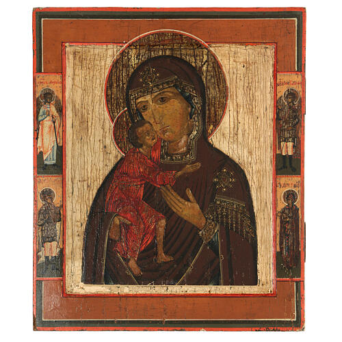 Icona Madonna di Feodor Russia dipinta XIX sec. 30x25 cm 1