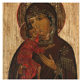 Ícone Fyodorovskaya da Mãe de Deus pintada no século XIX Rússia 30x25 cm
