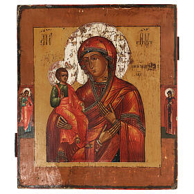 Icono Virgen de la Tres Manos Rusia pintado siglo XIX 35x30 cm