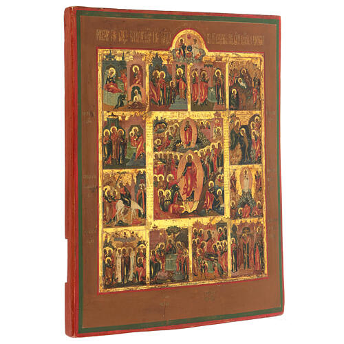 Ícone russo Doze Grandes Festas pintado no século XIX 35x30 cm 3