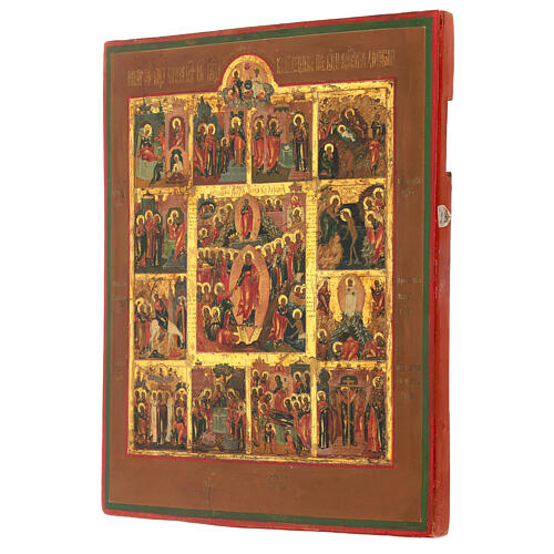 Ícone russo Doze Grandes Festas pintado no século XIX 35x30 cm 5