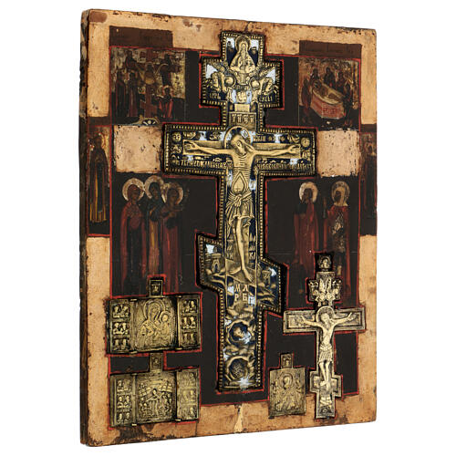 Ancient Russian icon, 18th century, Crucifixion, staurotheke, 16x13 in 3