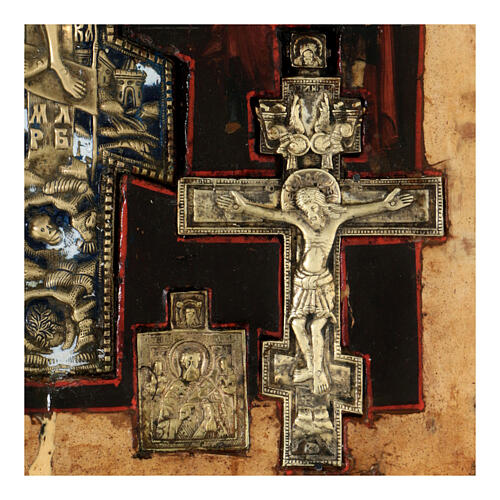 Icona russa antica Crocefissione Stauroteca XVIII sec 40x33cm 5