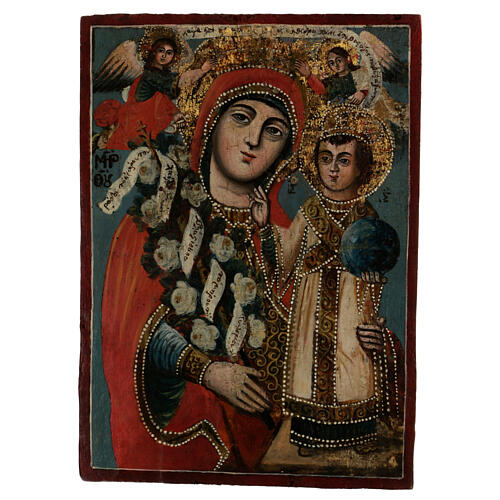 Ancient Greek icon of the Mother of God the Unfading Flower, 18th century, 12x8.5 in 1