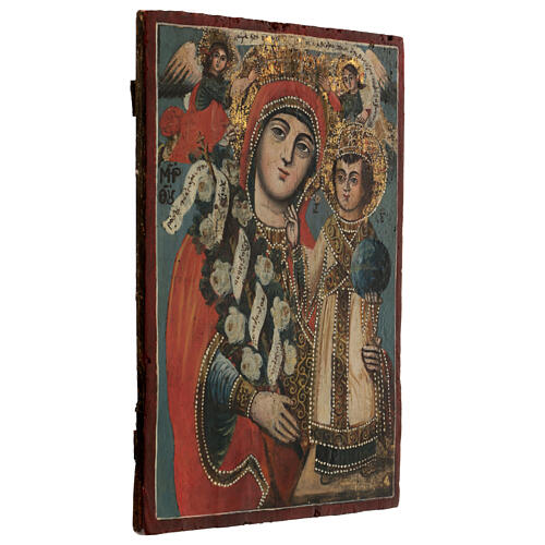 Ancient Greek icon of the Mother of God the Unfading Flower, 18th century, 12x8.5 in 3