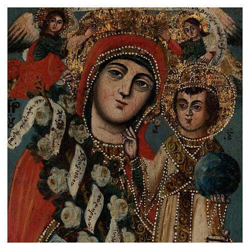 Icona Greca antica Madre di Dio Fiore immarcescibile XVIII sec 30x20 cm 2