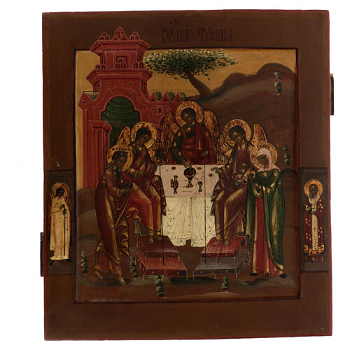 Ancient Russian icon, Holy Trinity of the Old Testament, 19th century, 14x12 in 1
