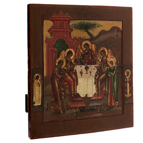 Icona russa antica Trinità dell'Antico Testamento XIX sec 35x30 cm 3