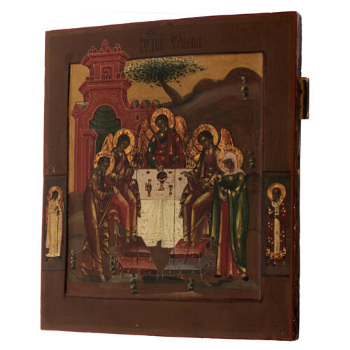 Icona russa antica Trinità dell'Antico Testamento XIX sec 35x30 cm 4