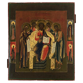 Icona antica russa Deesis estesa XIX sec 35x30 cm