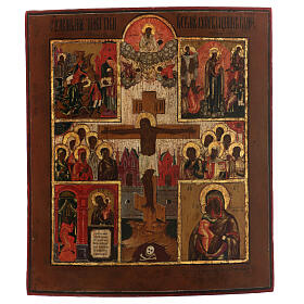 Icono ruso antiguo Crucifixión con escenas siglo XIX 45x40 cm