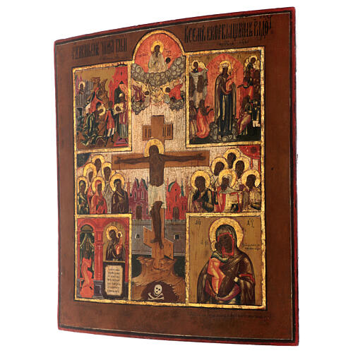 Icône russe ancienne Crucifixion avec scènes XIXe siècle 45x40 cm 5