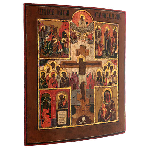 Ícone russo antigo Crucifixão com cenas século XIX 45x40 cm 3