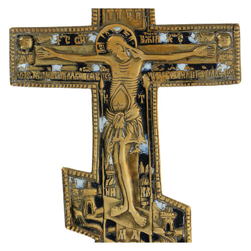 Orthodox crucifix, enamelled bronze, begenning of the 19th, 14x7 in 2