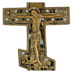 Crucifix orthodoxe bronze émaillé début XIXe siècle 35x20 cm