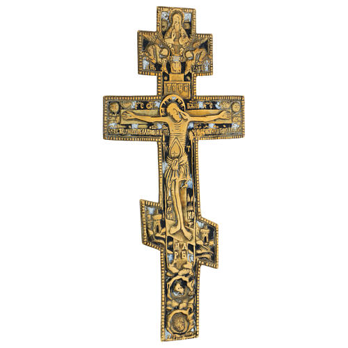 Crucifixo ortodoxo bronze esmaltado ínicio séc. XIX 35x20 cm 3