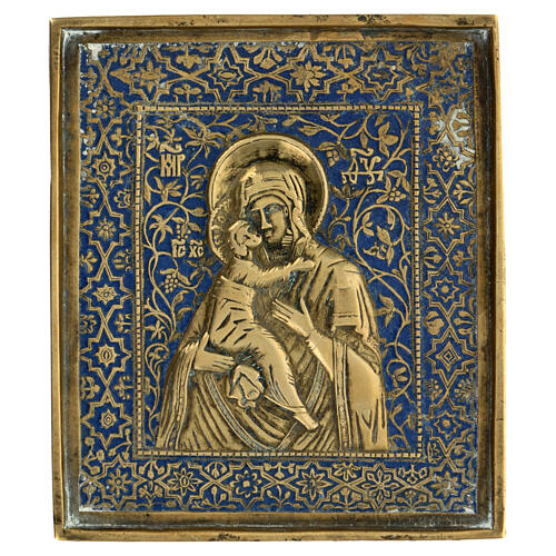 Travel icon of Our Lady of Vladimir, Moscow, bronze, 19th century, 5x5 in 1