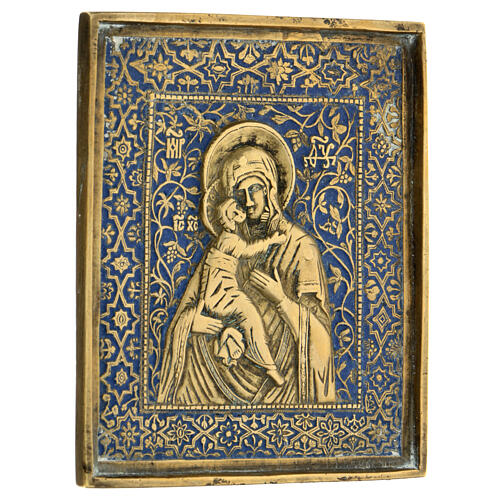 Icona viaggio Madonna Vladimir Mosca bronzo XIX sec 15x15 cm  3