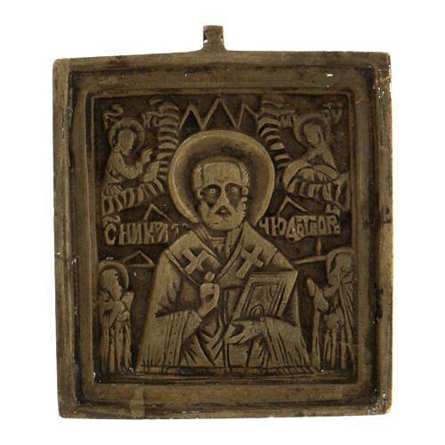 Icona viaggio San Nicola bronzo inizio XIX secolo 5x5 cm  1