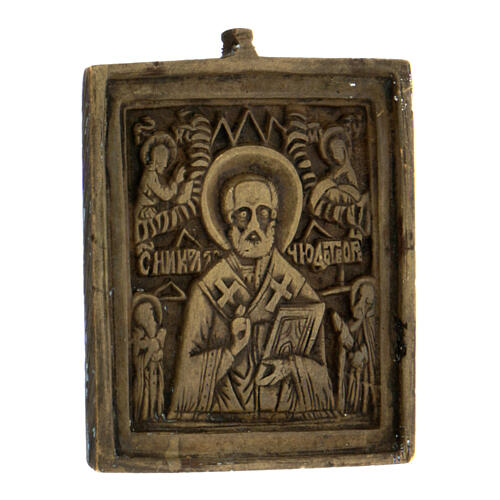 Bronze Saint Nicholas travel icon early 19th century 5x5 cm 2