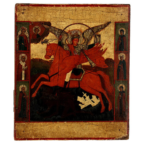 Icona russa San Michele Arcangelo antica 31x26 cm XVII-XVIII sec 1