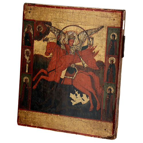 Icona russa San Michele Arcangelo antica 31x26 cm XVII-XVIII sec 3
