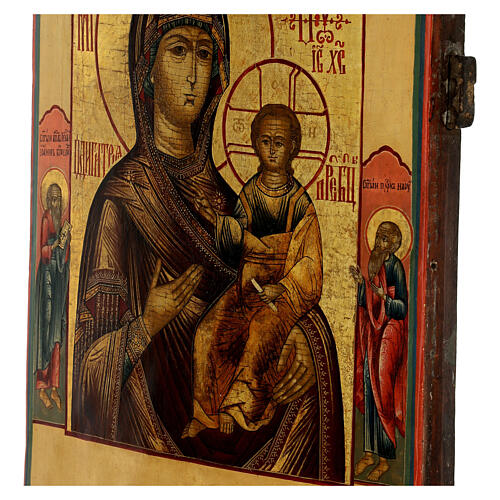 Icona russa 32x28 cm Madre di Dio di Smolensk XIX sec antica 4