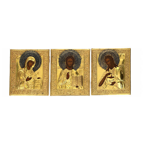 Déisis 3 icônes anciennes avec riza deuxième moitié XIXe Russie 27x32 cm 1