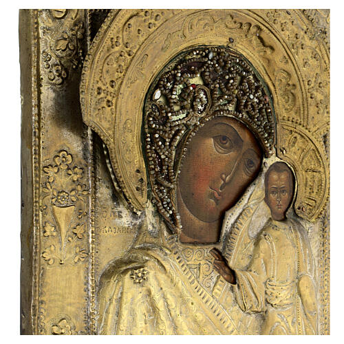 Mãe de Deus de Cazã ícone antigo russo séc. XVIII com bordado 35x29 cm 4