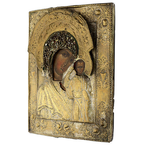 Mãe de Deus de Cazã ícone antigo russo séc. XVIII com bordado 35x29 cm 5