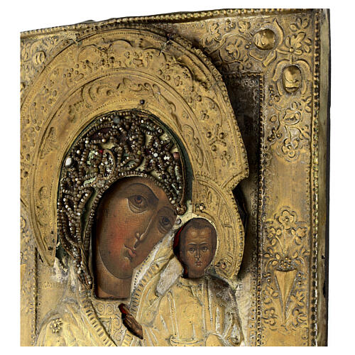 Mãe de Deus de Cazã ícone antigo russo séc. XVIII com bordado 35x29 cm 6