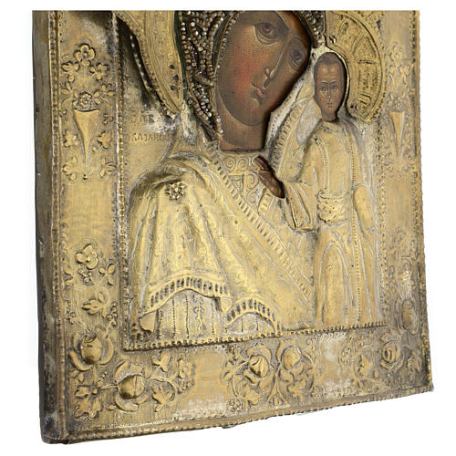 Mãe de Deus de Cazã ícone antigo russo séc. XVIII com bordado 35x29 cm 7