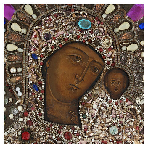 Our Lady of Kazan, ancient Russian icon with onorific embroidery, 18th century, 12x10 in 2