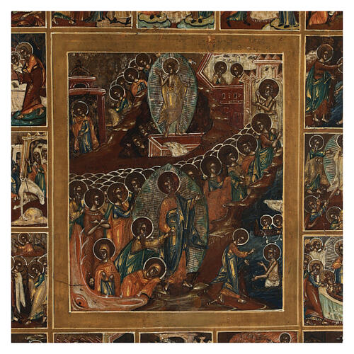 Sixteen Great Feasts, ancient Russian icon, 19th century, 14x12 in ...