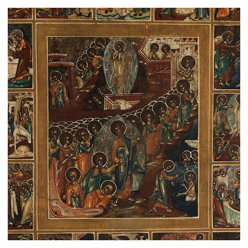 Sixteen Great Feasts, ancient Russian icon, 19th century, 14x12 in 2