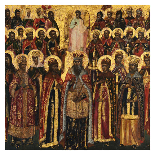 Synaxis of saints with feasts, ancient Russian icon, 19th century, 14x12 in 2