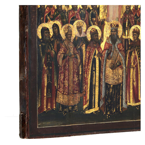 Synaxis of saints with feasts, ancient Russian icon, 19th century, 14x12 in 7