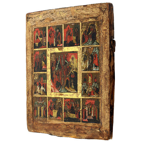 Twelve great feasts, ancient Russian icon, 19th century, 12x10.5 in 5