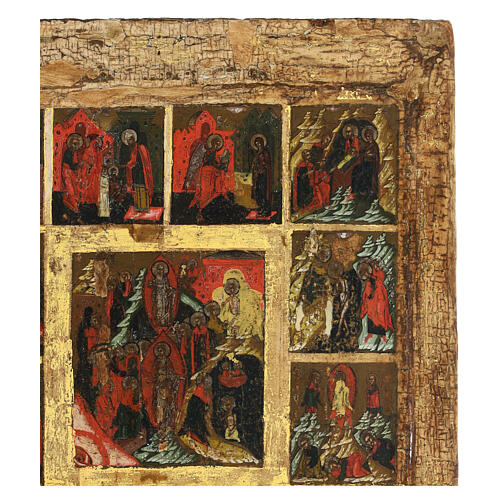 Twelve great feasts, ancient Russian icon, 19th century, 12x10.5 in 7