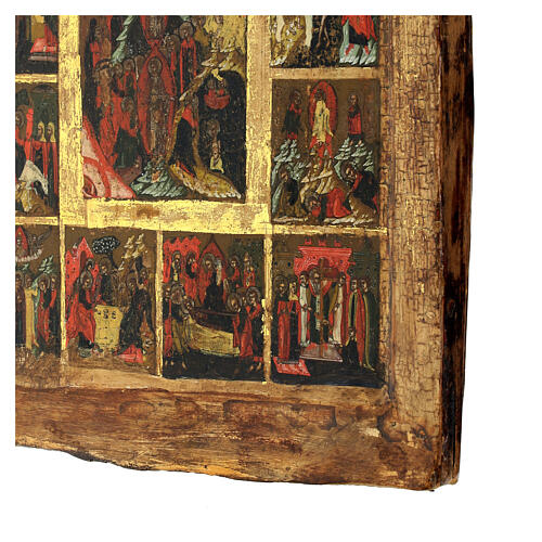 Twelve great feasts, ancient Russian icon, 19th century, 12x10.5 in 6