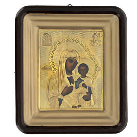 Nossa Senhora de Esmolensco com teca ícone russo antigo séc. XIX 27x23 cm