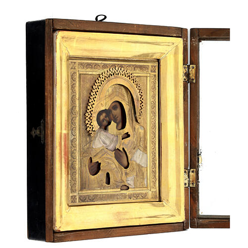 Alte russische Ikone „Gottesmutter von Wladimir“ mit Schutzvitrine, 19. Jh., 25 × 21 cm 4